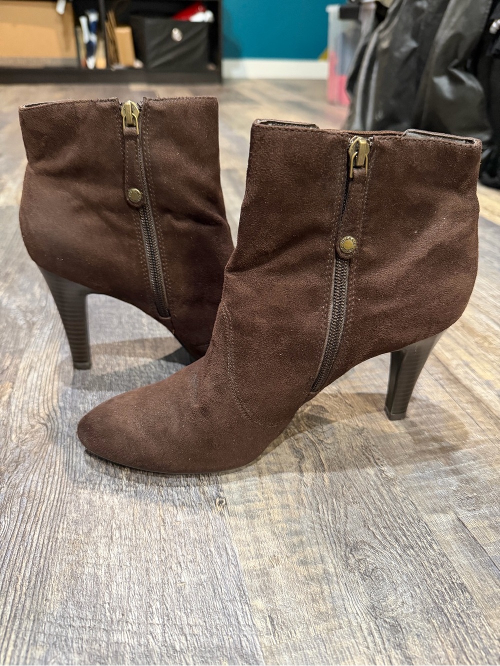 Isaac Mizrahi Dark Brown Suede Ankle Booties with Side Zip